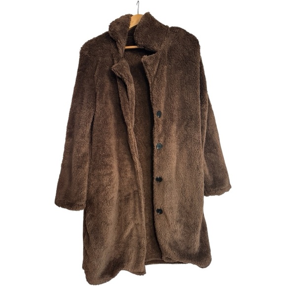 NWOT Brown Teddy Coat Faux Fur Fleece Shacket Jacket - Picture 3 of 7